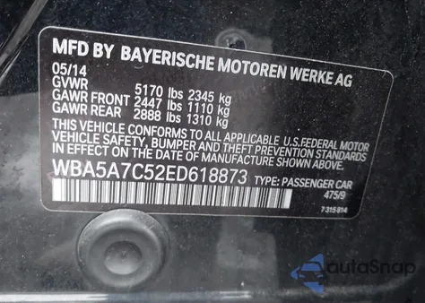 2014 BMW 528I xDrive z USA, uszkodzony, nr VIN WBA5A7C52ED618873